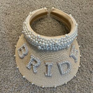 Beige Pearl-Embellished BRIDE Sun Visor